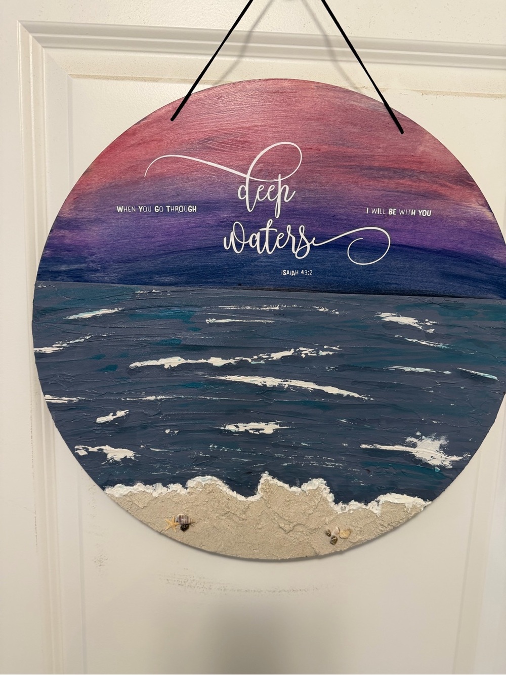 Deep Waters Round Wall Art - Blue & Purple Coastal Sign